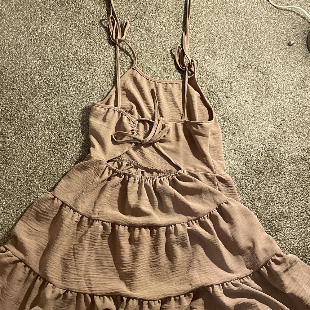Schein spaghetti-strap dress - size S, NWOT. Tan in color- non-smoking home.
